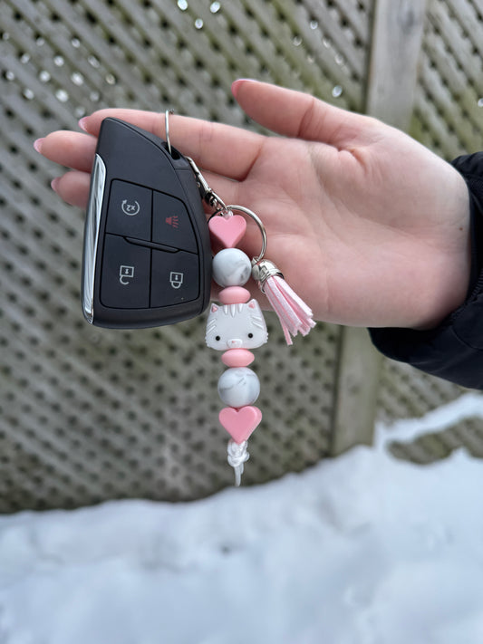 White Cat Keychain