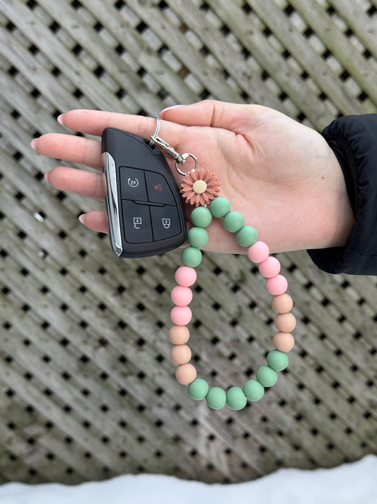 Pastel Daisy Silicone Bead Keychain