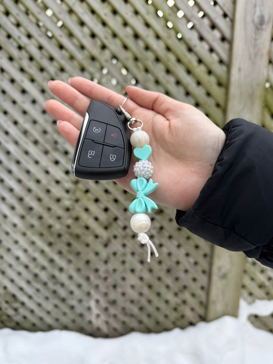Aqua Bow Beaded Keychain