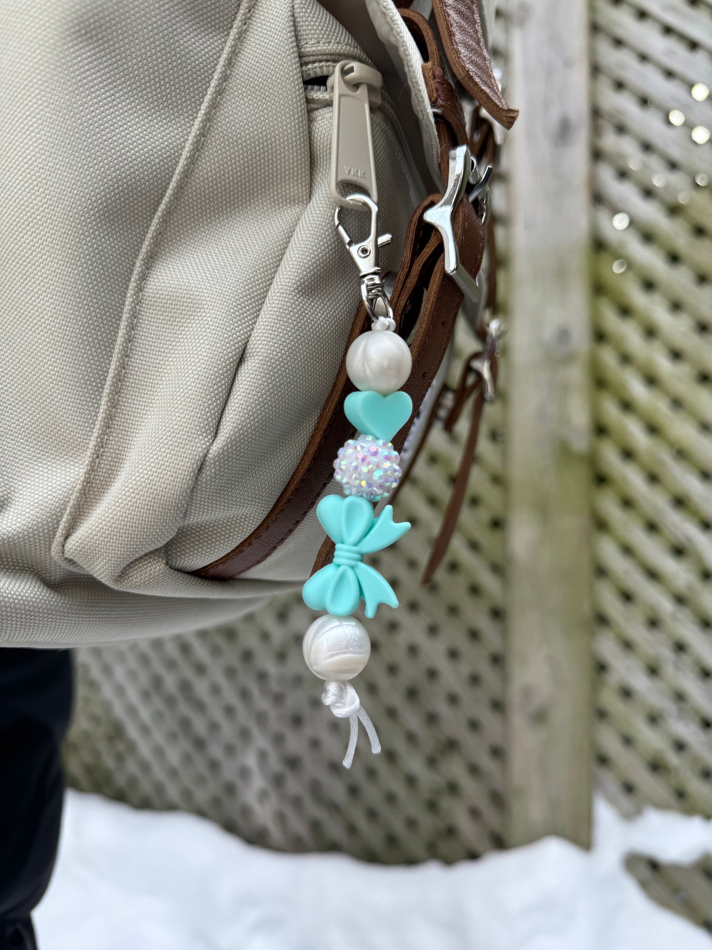 Aqua Bow Beaded Keychain