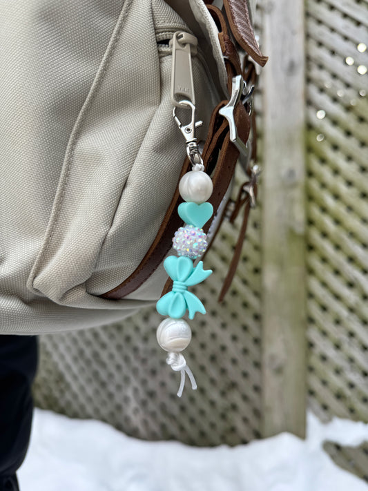 Aqua Bow Beaded Keychain