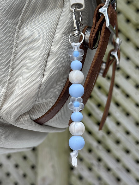 Blue Floral Beaded Keychain