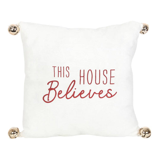 "This House Believes" Christmas Cushion with Bells