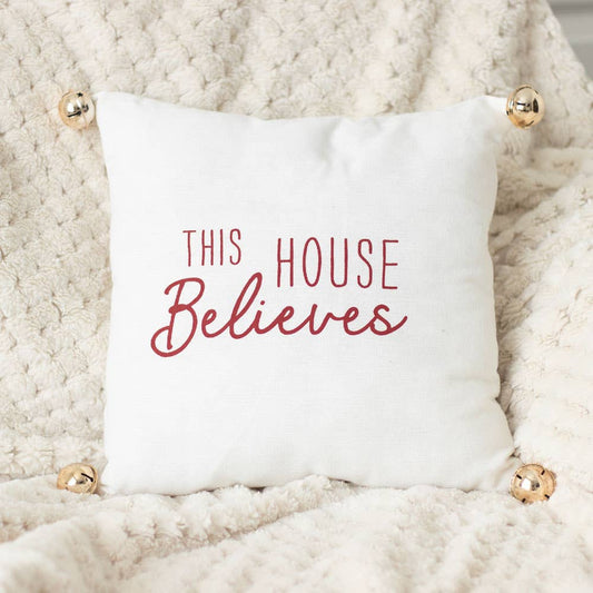 "This House Believes" Christmas Cushion with Bells