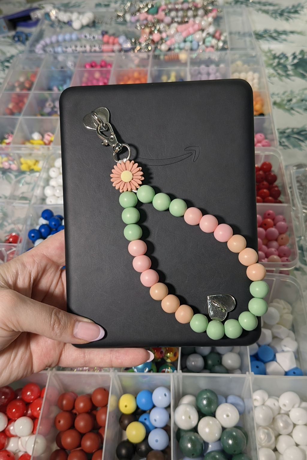 Pastel Daisy Silicone Bead Keychain