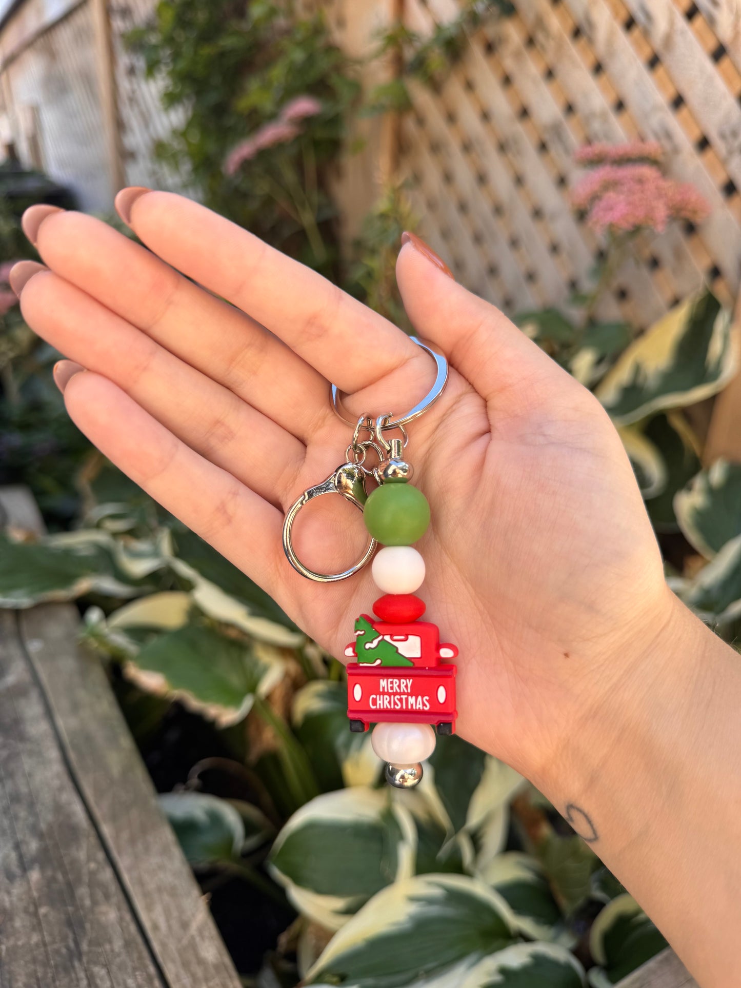 Merry Christmas Red Truck Keychain