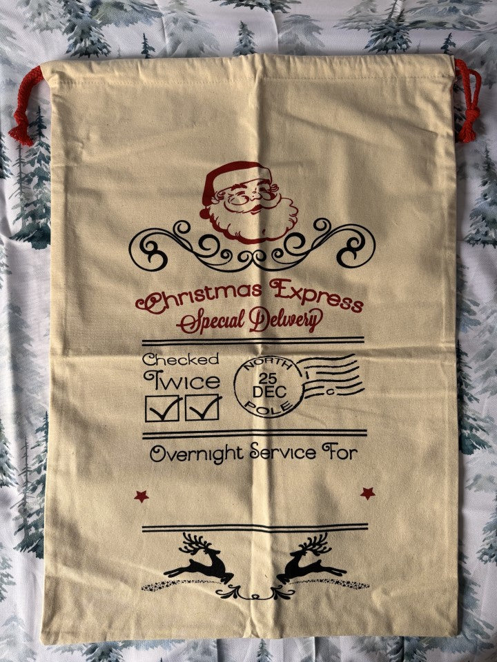 Santa Sack "Checked Twice" Natural